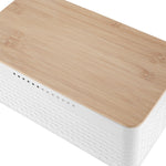 Countertop Metal Bread Box Container With Bamboo Lid | White
