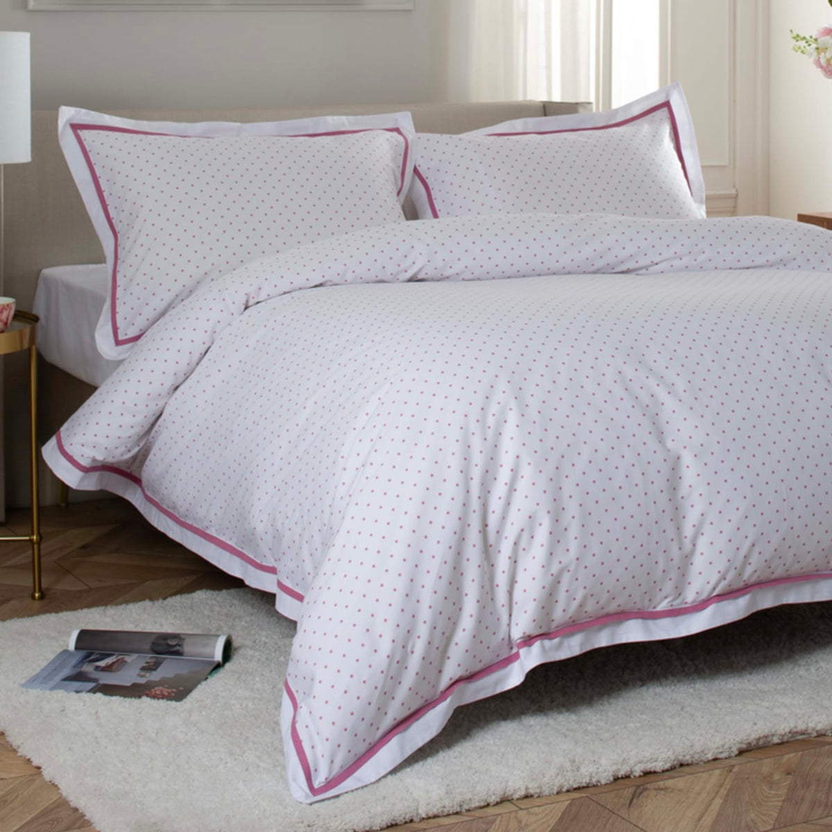 Sabine Pink Polka Dot Cotton Polka Dot Duvet Cover Set | King | Pink
