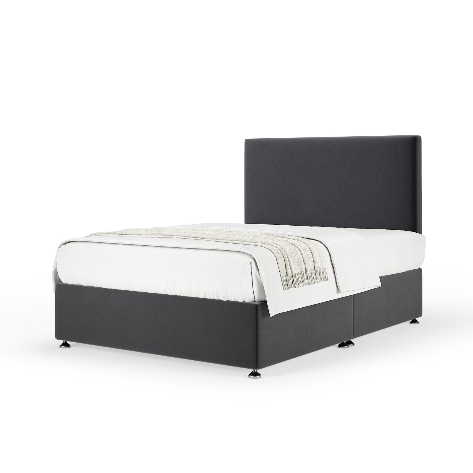 Plush Velvet Divan Base And Plain Headboard | Small Single | Graphite