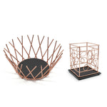 Fruit Bowl Utensil Holder Storage Basket Copper Metal Wire Slate Base