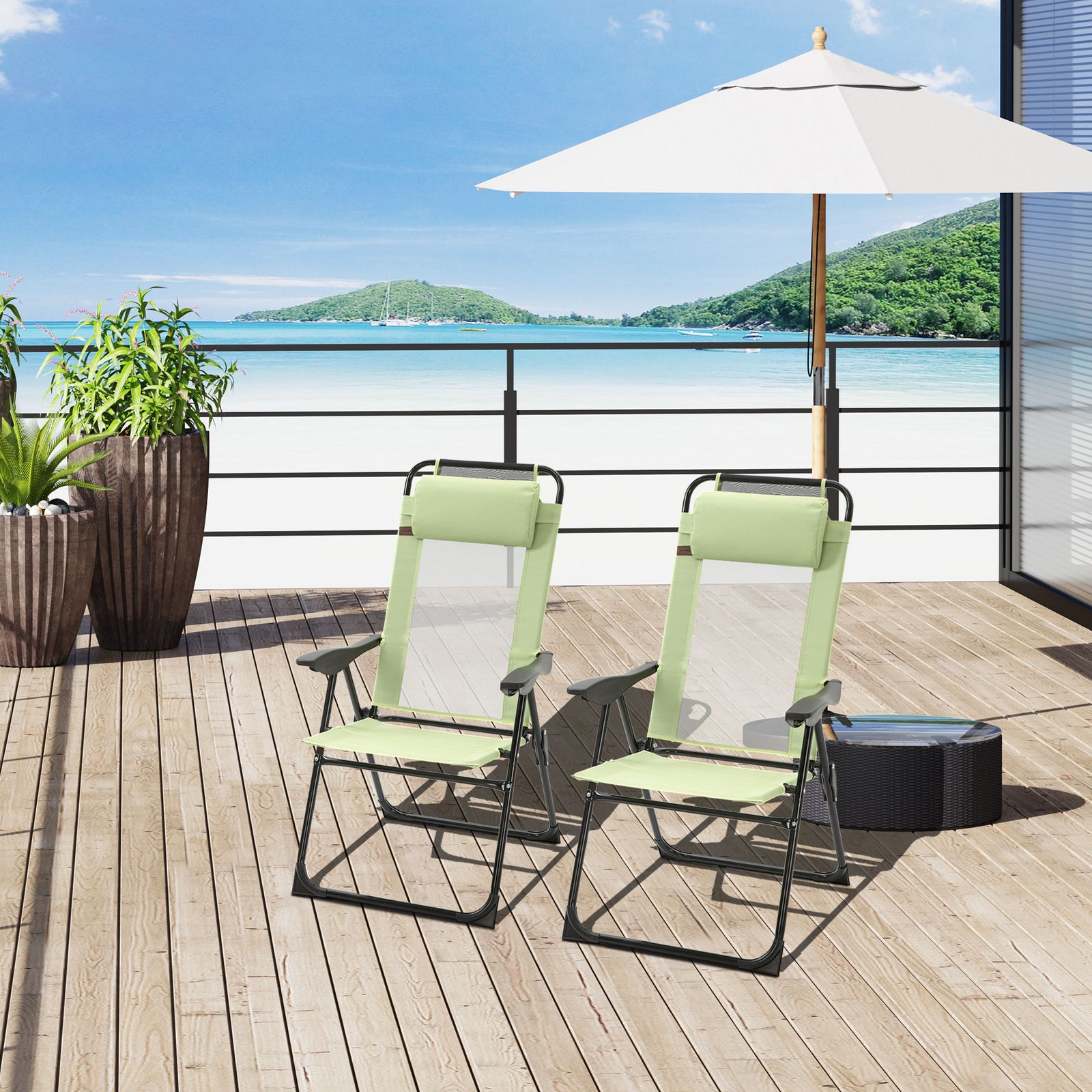 Garden Chairs Set Of 2 Folding Camping Chair Recliners | Green