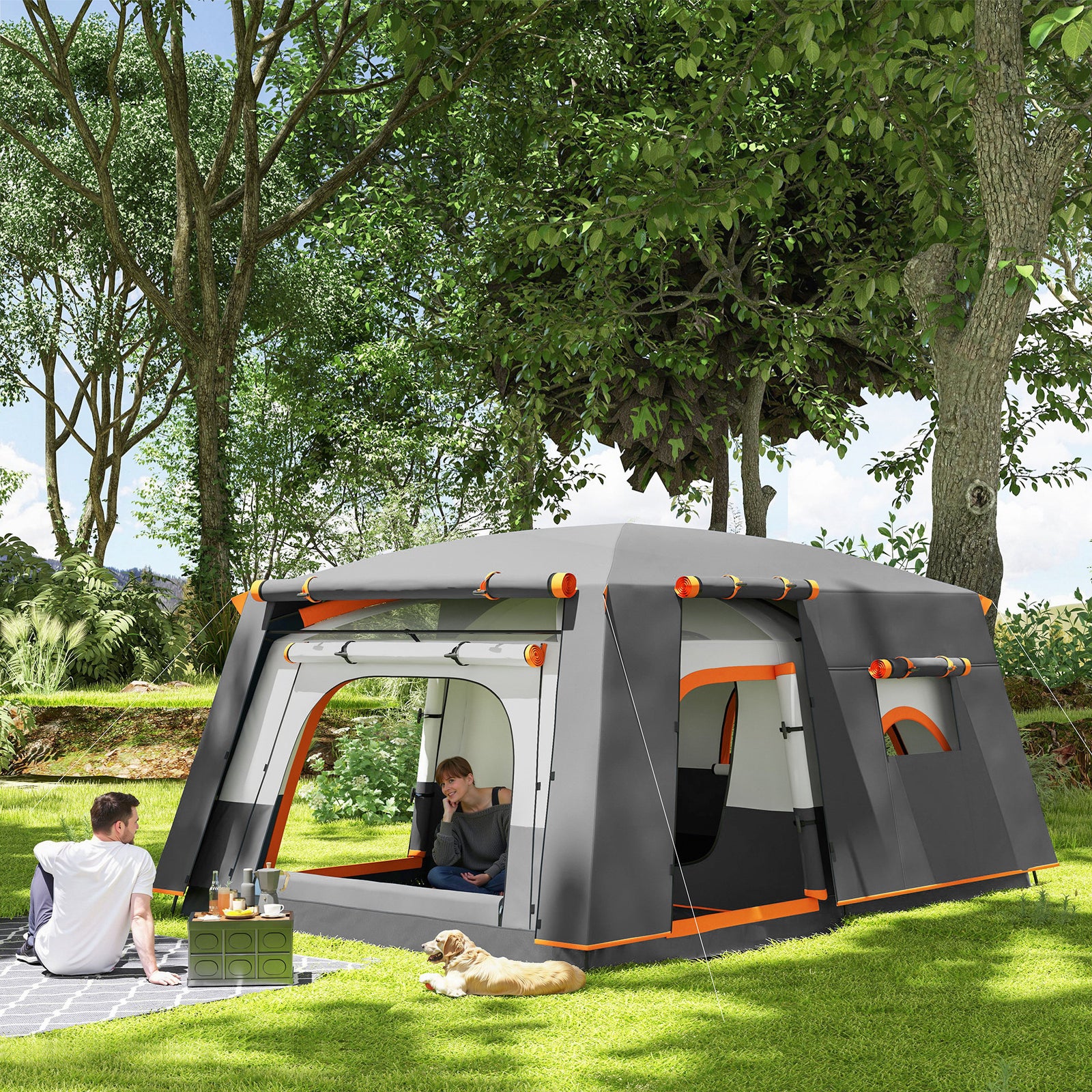 Outsunny 4-6 Man Tunnel Tent, 3000mm Waterproof, Living Area