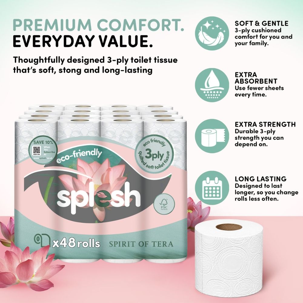 Toilet Roll, Spirits Of Tera – Quilted Soft 3-ply Tissue | 48 Rolls | White