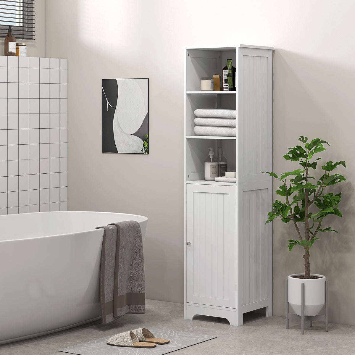 HOMCOM Freestanding Bathroom Tall Cabinet With Adjustable Shelf, White