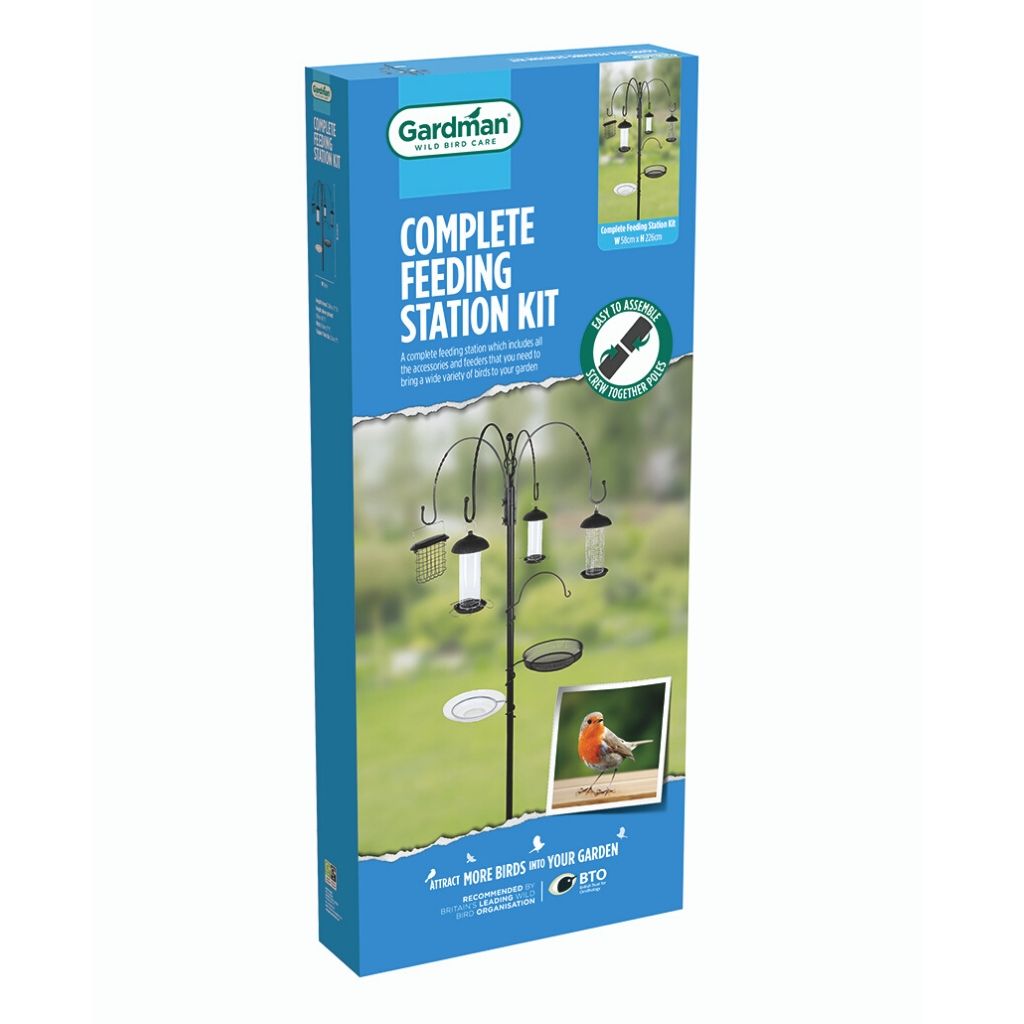 Complete Feeding Station Kit — 5-hook Metal Pole With Bath, Tray & Feeders | Black