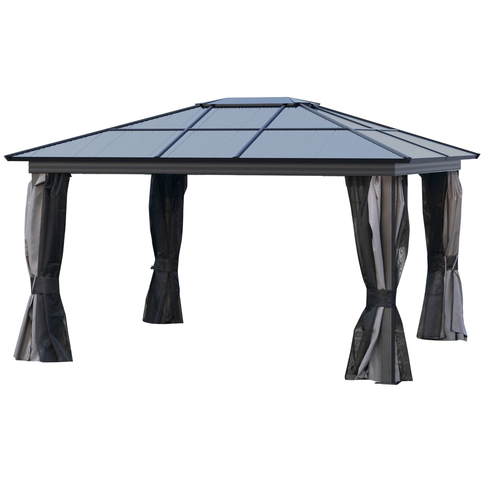 Hardtop Gazebo Canopy With Mosquito Netting And Curtains | Extra Large | Black