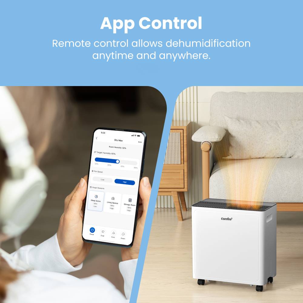 Comfee Smart 30l/day Dehumidifier With Wi-fi Control, 3.2l Tank & Auto Humidity Adjustment – Quiet, And Laundry Drying Mode Ideal For Large Room