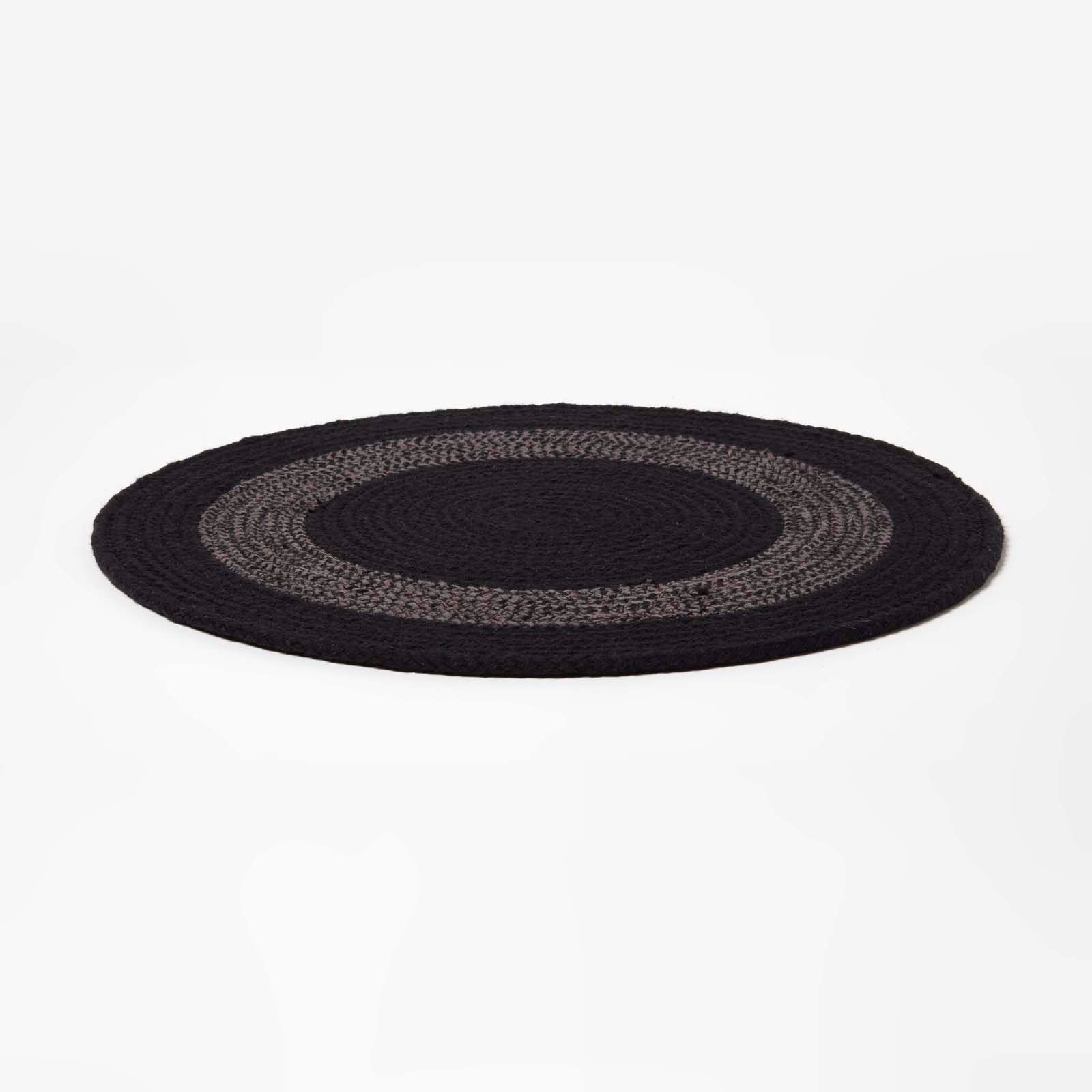 Braided 100% Cotton Round Placemats Set Of 4 | 40cm | Black & Grey