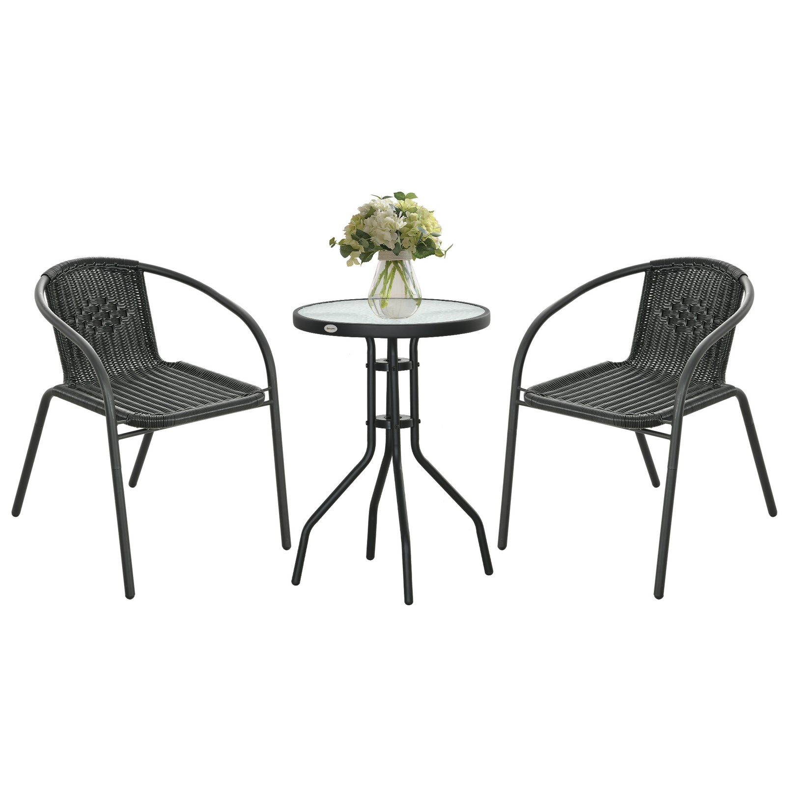 3 Pieces Garden Furniture Set With 2 Stackable Chairs, Black