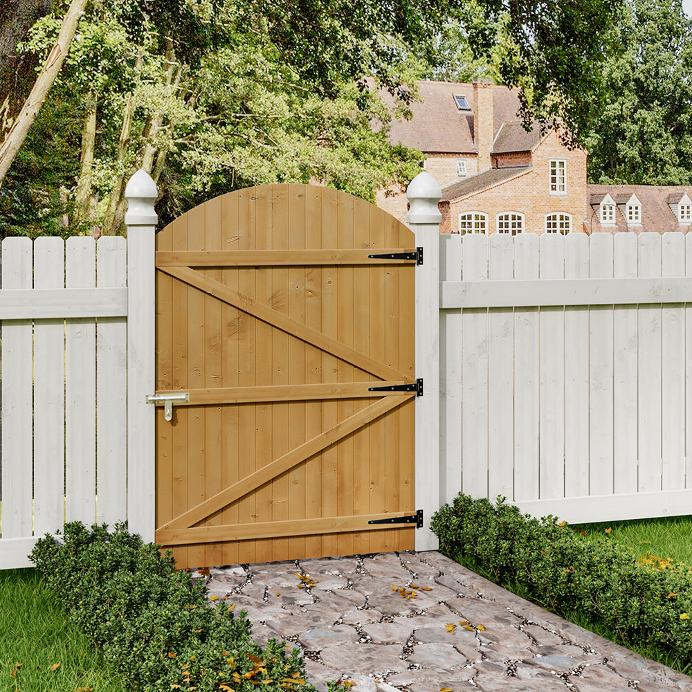105cm W X 150/180/210cm H Wooden Garden Gate With Arched Top, Pine Wood Outdoor Fence Gate With Installation Hardware | 150cm | Natural