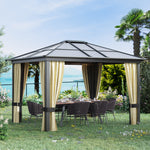 Hardtop Gazebo Canopy With Mosquito Netting And Curtains | Large | Brown