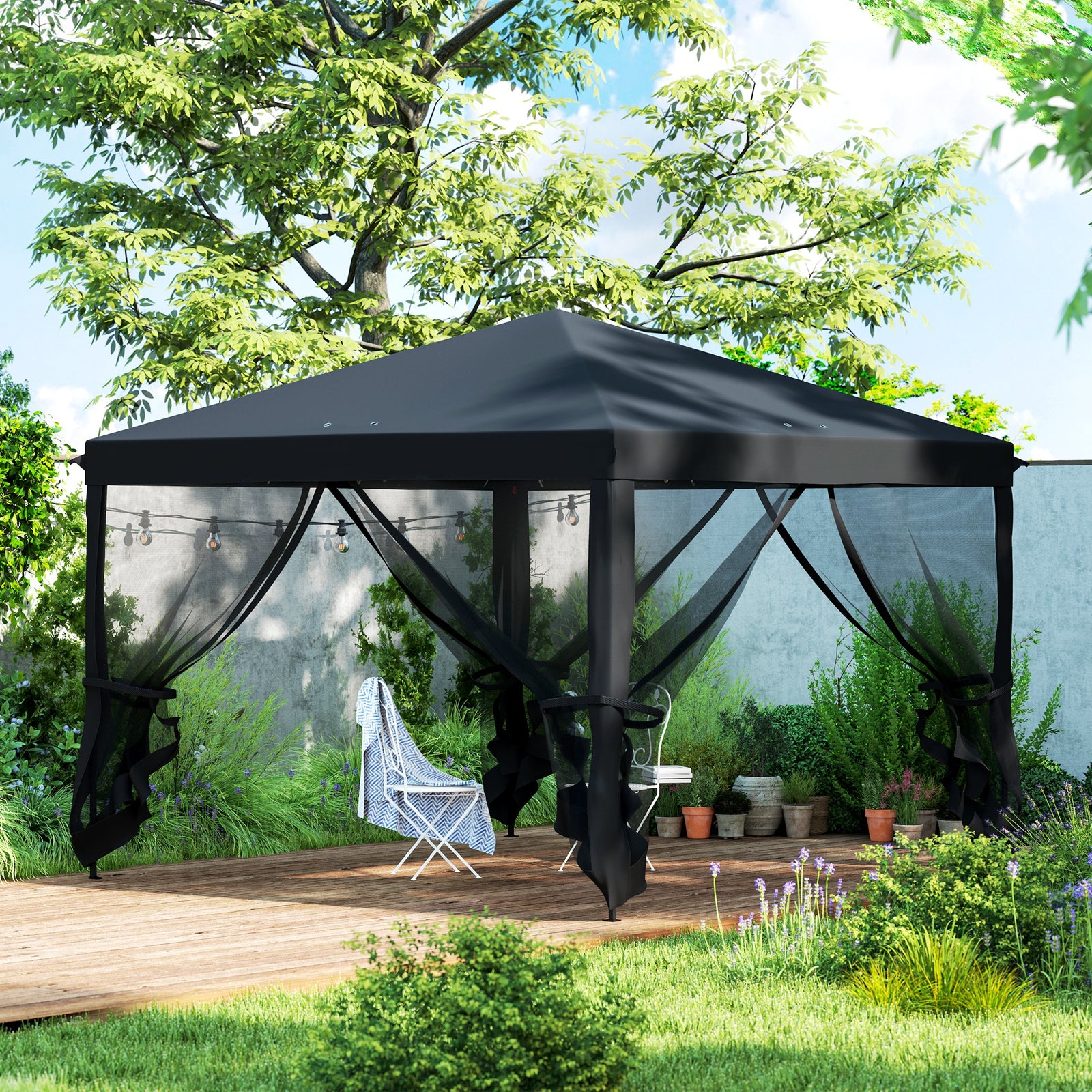 Heavy Duty Pop Up Gazebo With Removable Mesh Sidewall | Black