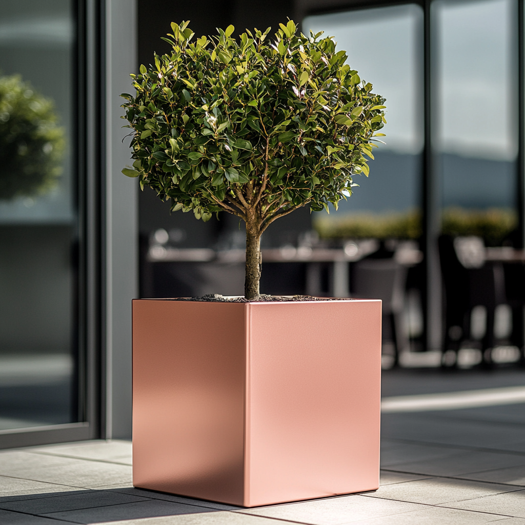 Zinc Galvanised Square Planter | 60cm x 60cm x 60cm | Rose Gold