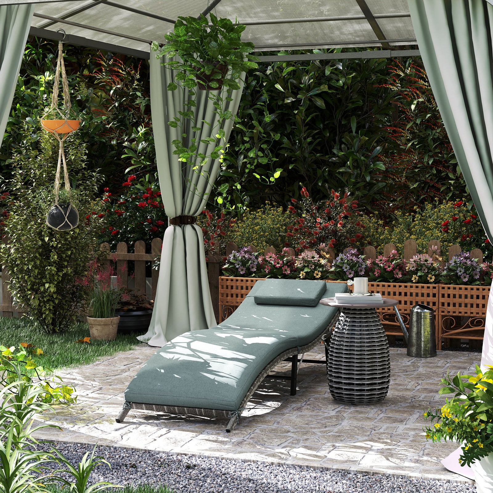 Mixed Grey Rattan Folding Sun Lounger