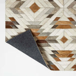 Geometric Leather Rug, 90 X 150 Cm | 150cm x 95cm | Cream & Brown
