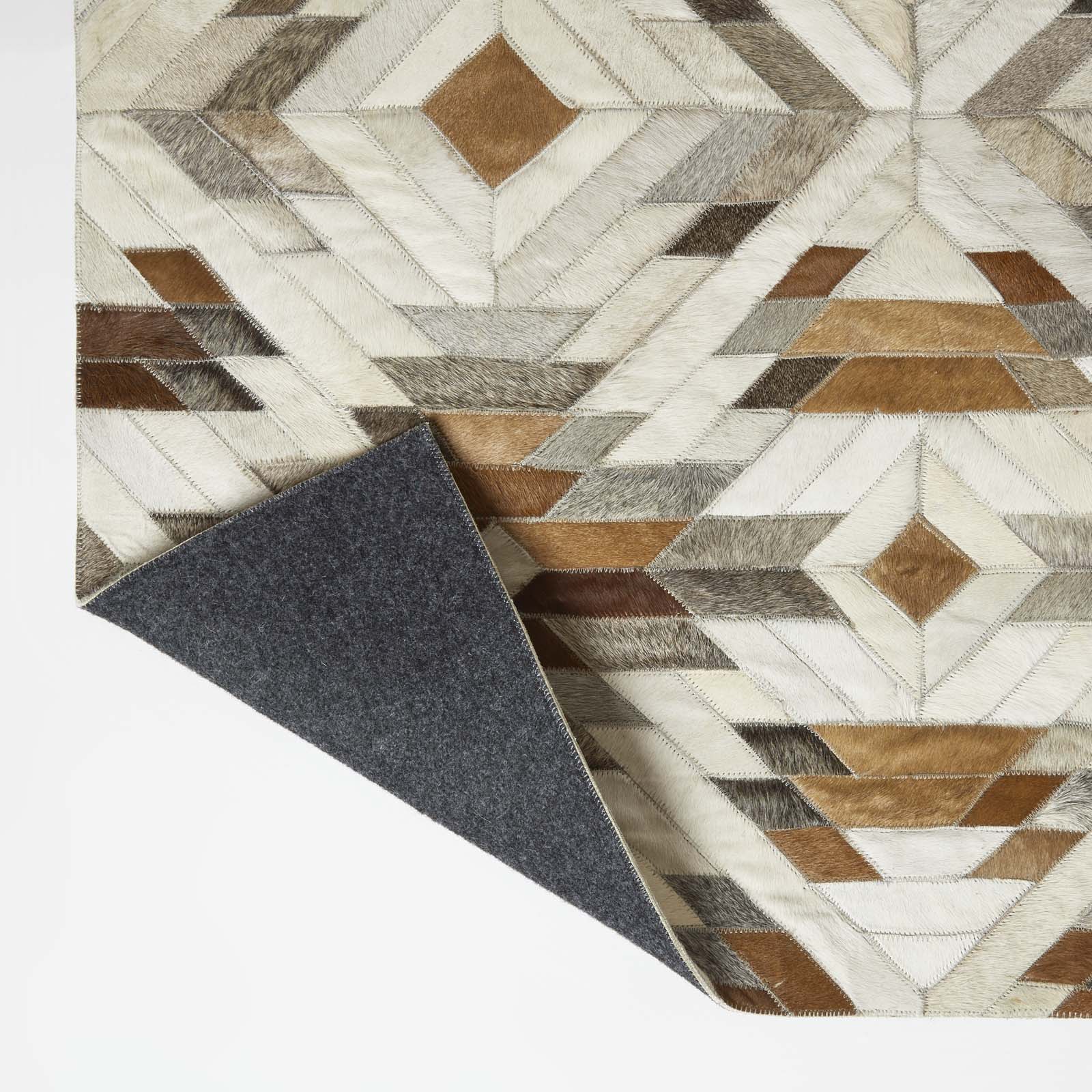 Geometric Leather Rug, 90 X 150 Cm | 150cm x 95cm | Cream & Brown