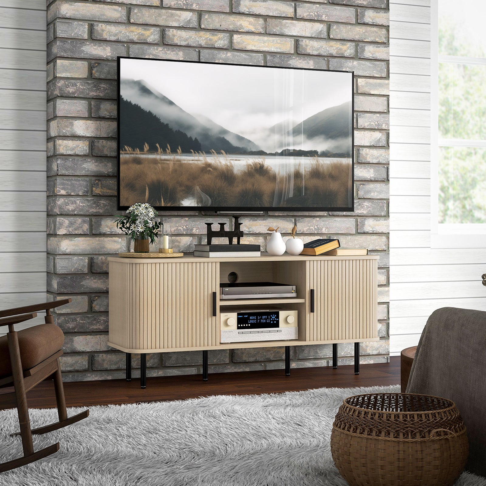 Tv Unit For Living Room, Tv Stand, Oak Tone