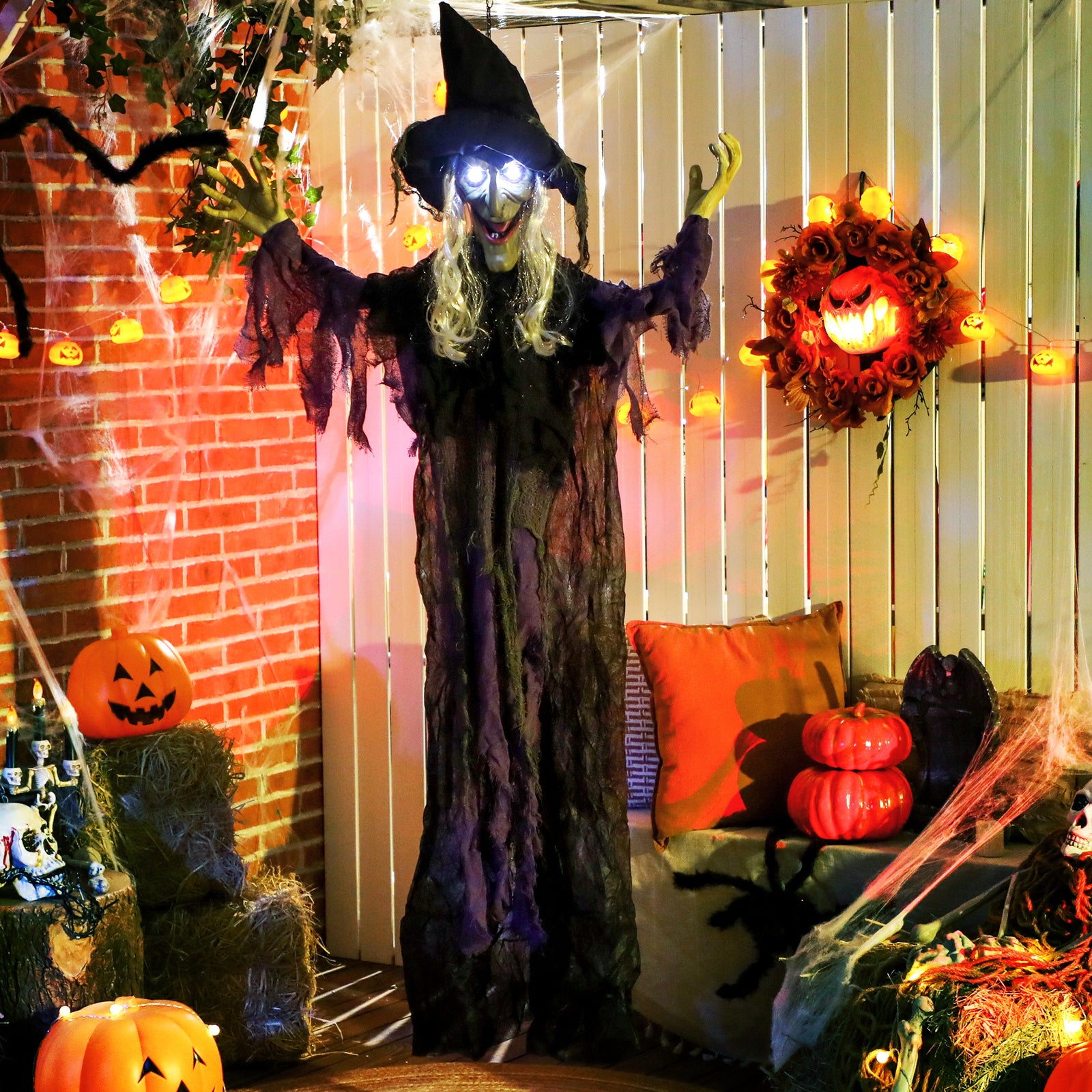 Voice Activated Halloween Animatronics Hanging Witch, Purple