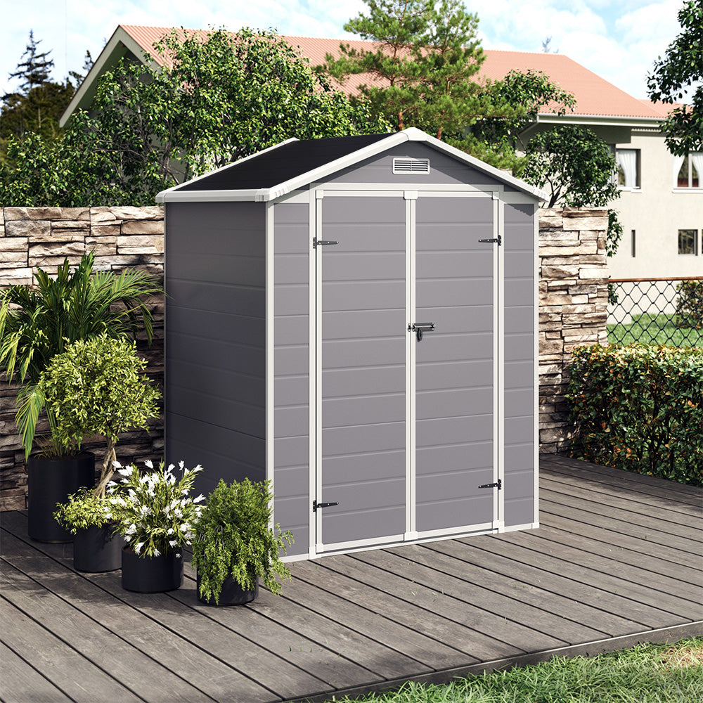 6x4.4ft Outdoor Plastic Garden Storage Shed With Lockable Double Doors & Floor Tool Shed