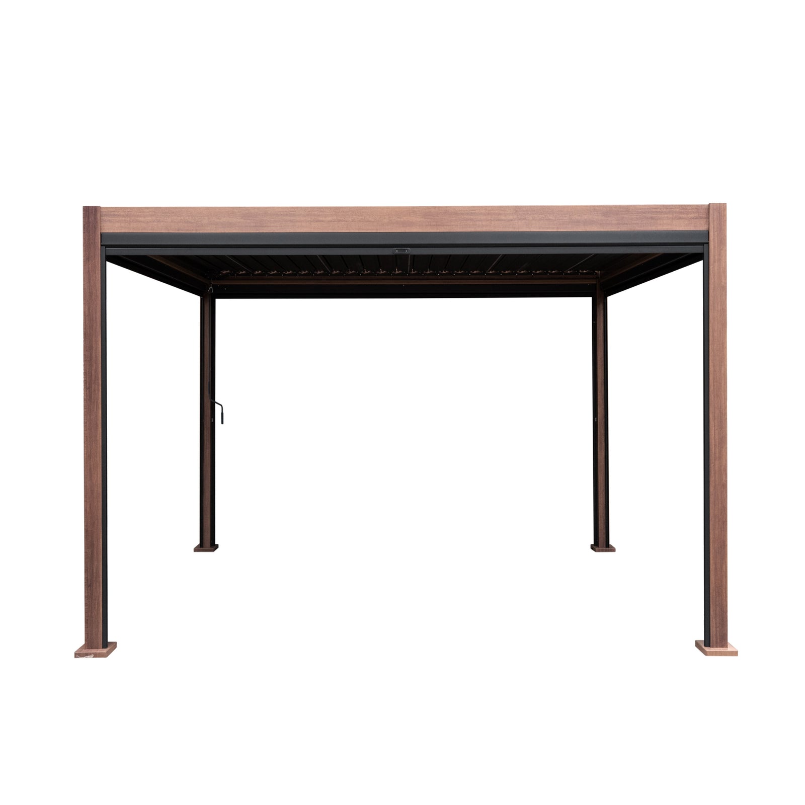 Wood Effect Aluminium Pergola With Blinds | 3m x 3m | Brown