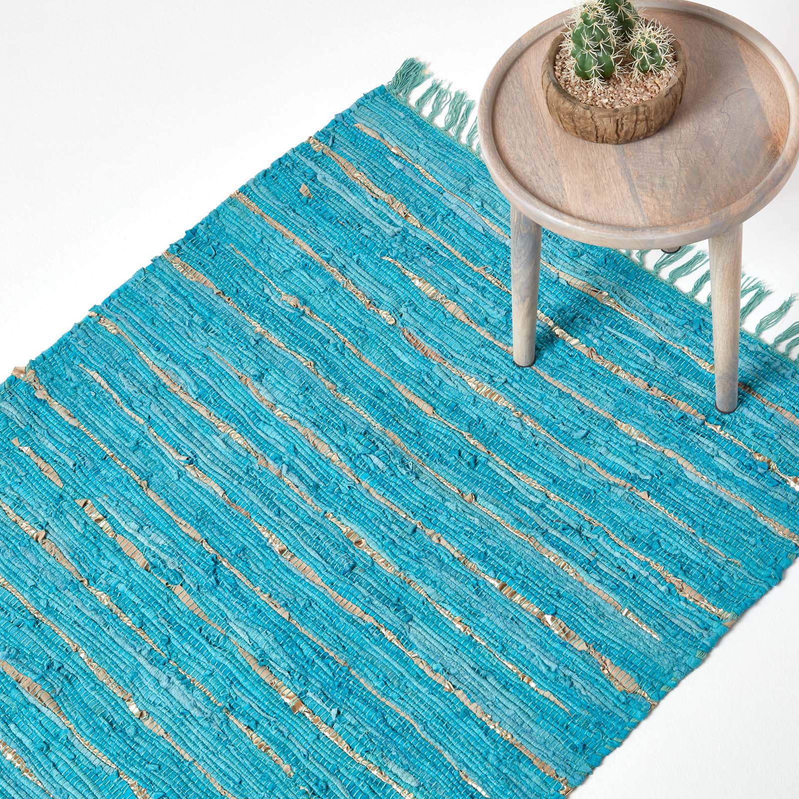 Leather Glitter Rug | 150cm x 95cm | Turquoise