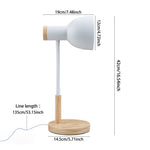 White Table Lamp With Flexible Arm And Wooden Base
