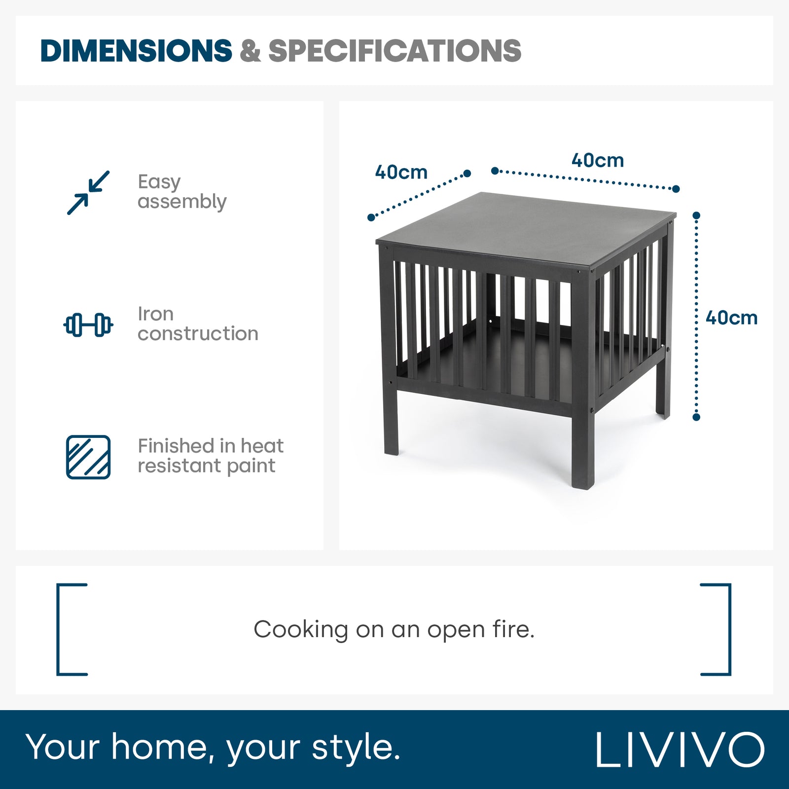 Square Iron Fire Basket With Grill - Black