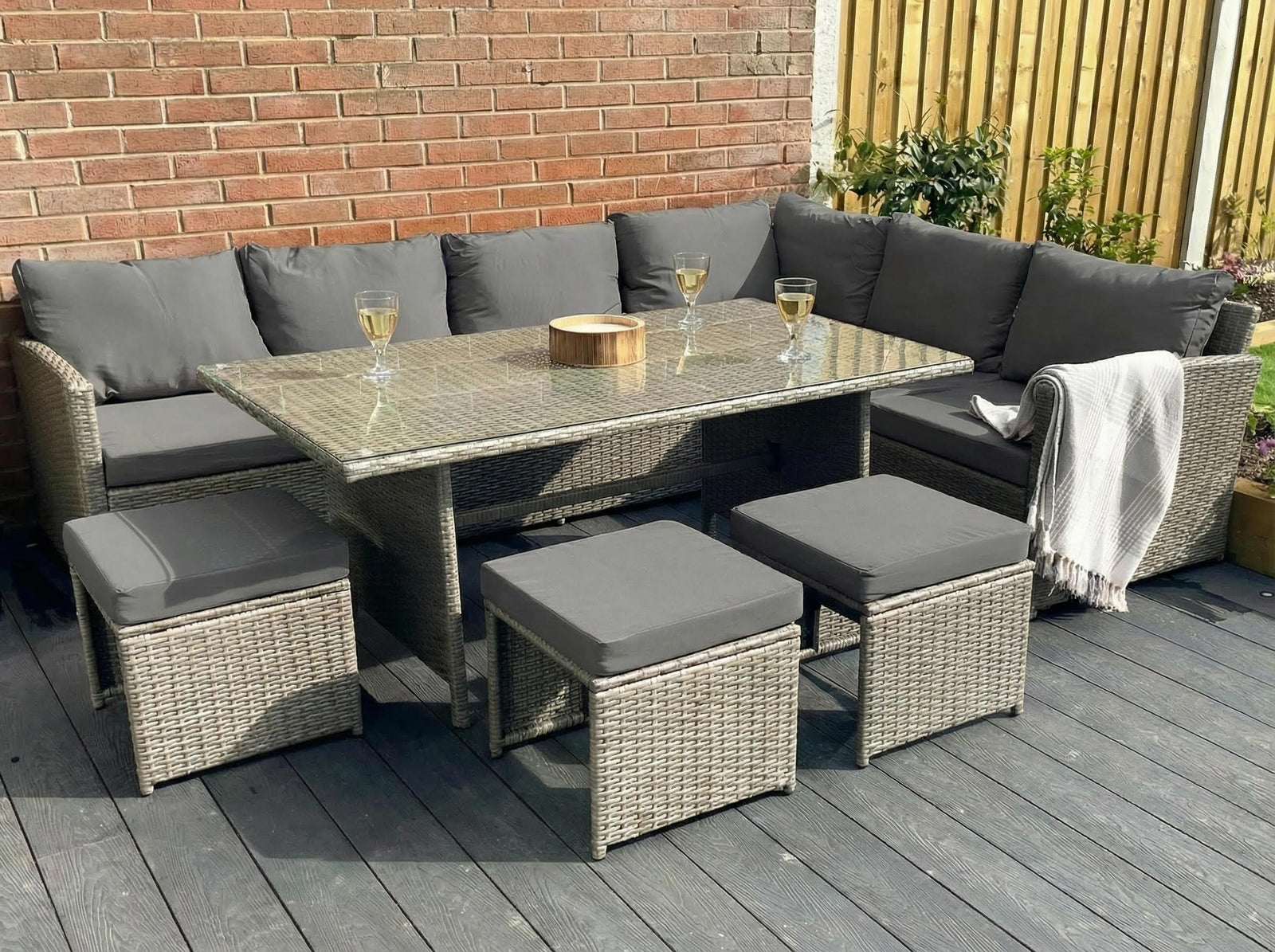 Stylish Knutsford 9 Seat Corner Rattan Dining Set For Outdoor Gatherings | One Size | Grey