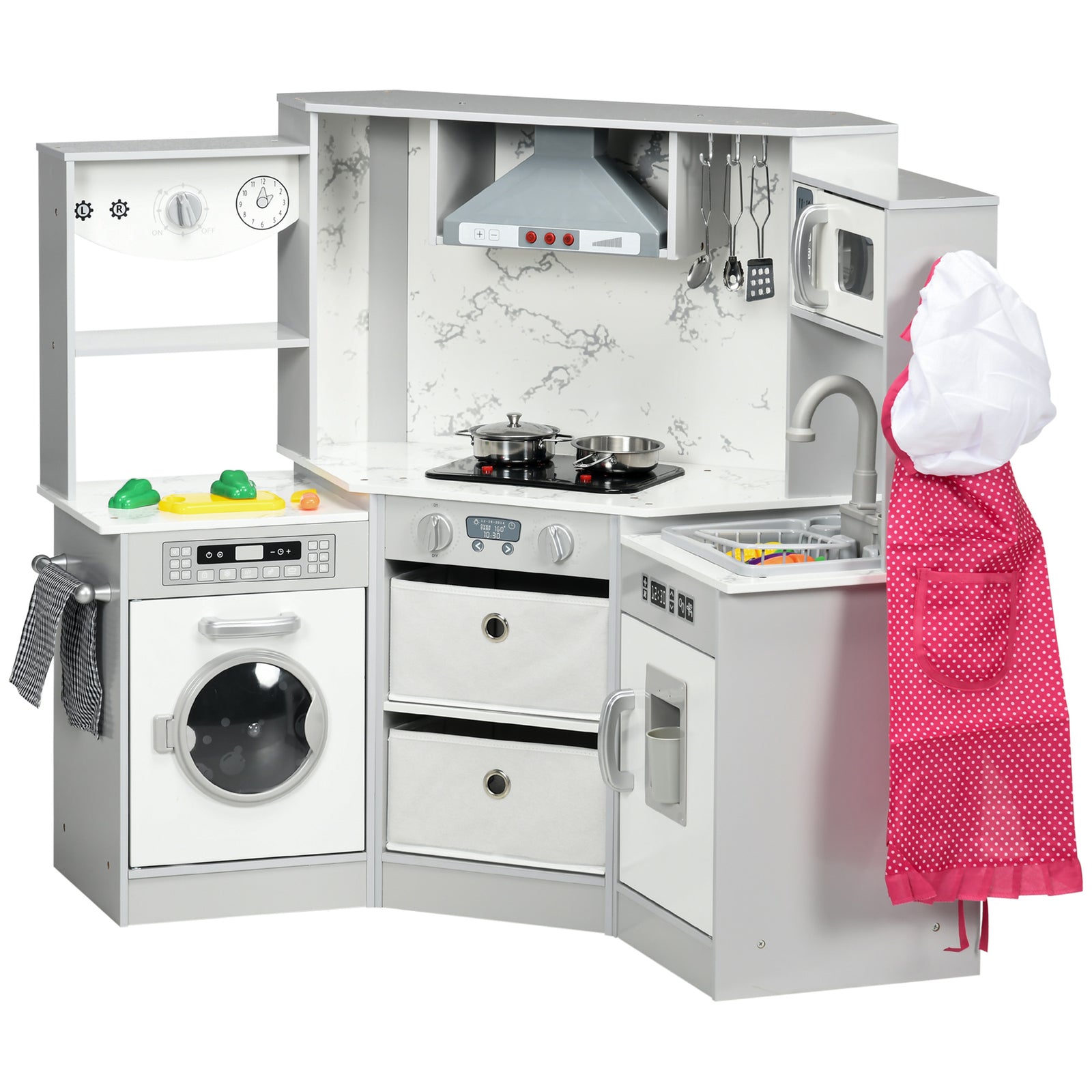 Toy Kitchen Playset W/ Running Water, Apron And Chef Hat - Grey