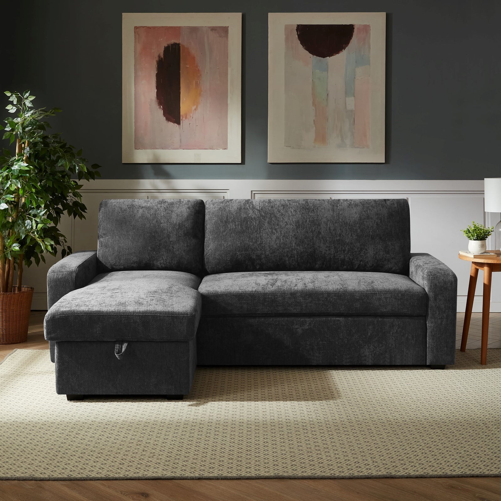 Coeburn Reversible Corner Sofabed With Storage | Dark Grey