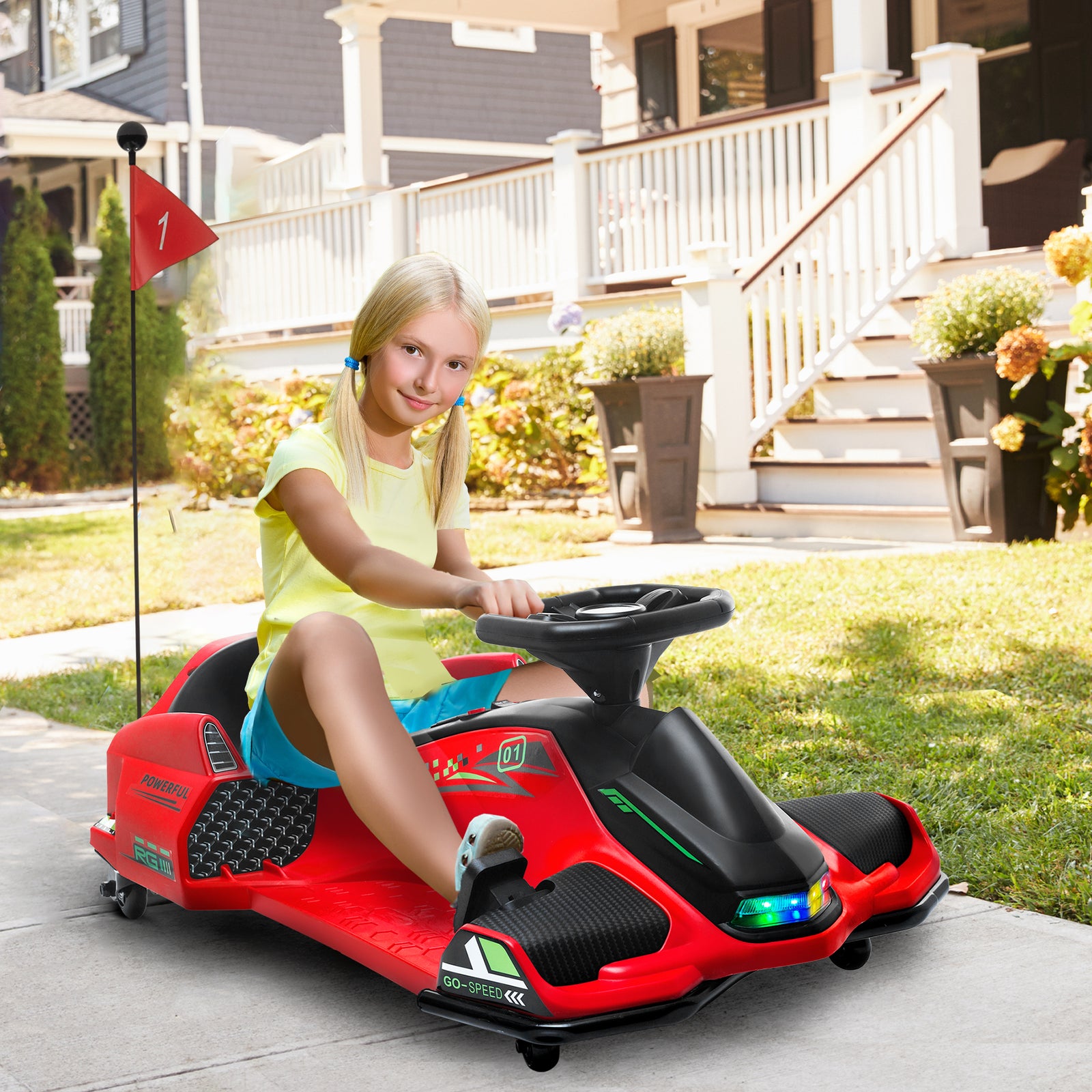 12v Electric Go Kart For Kids With Music, Led Lights | Red