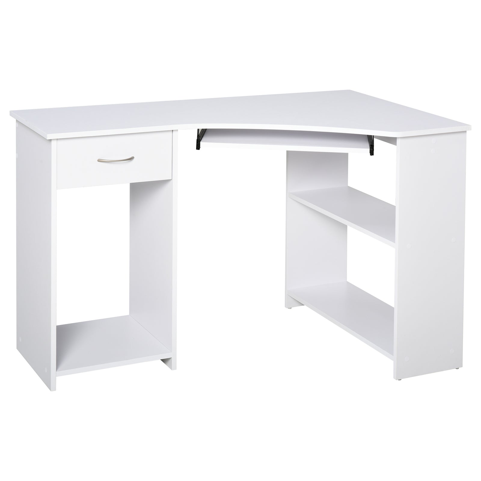 L-shaped Corner Computer Desk W/ 2 Shelves Worktop Keyboard | White