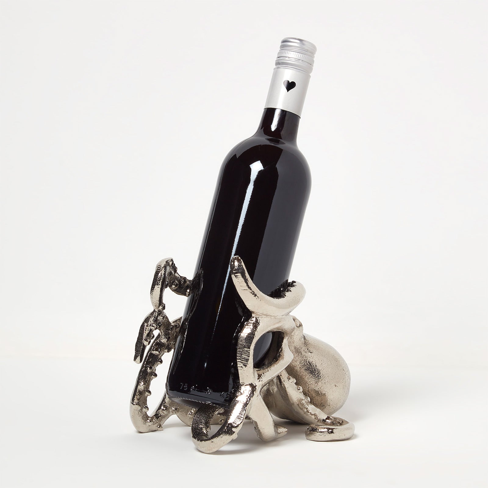 HOMESCAPES Polished Silver Octopus Wine Bottle Holder