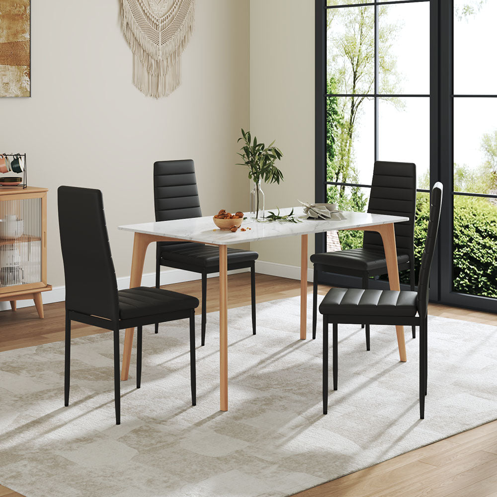 Set Of 4 Modern Faux Leather Armless High Back Dining Chairs | Set-of-4 | Black
