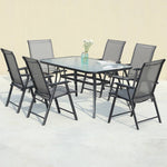 7 Pcs Garden Dining Set Outdoor Tempered Glass Coffee Table With Foldable Chairs