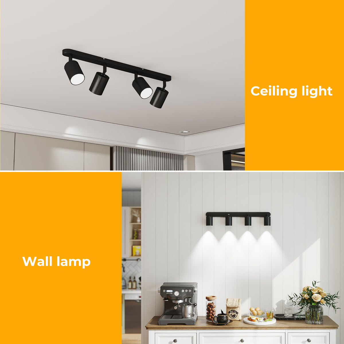 Emitto Led Ceiling Spot Light Gu10 4-way Fully Adjustable Steel Modern Black