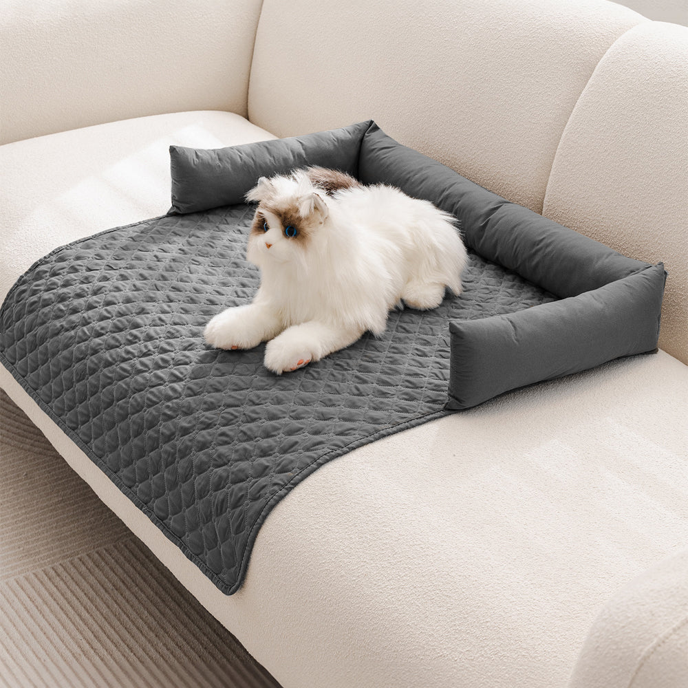 75x75cm Waterproof Pet Bed Furniture Protector Mat Dog Sofa Cover With Pillow | Dark Grey