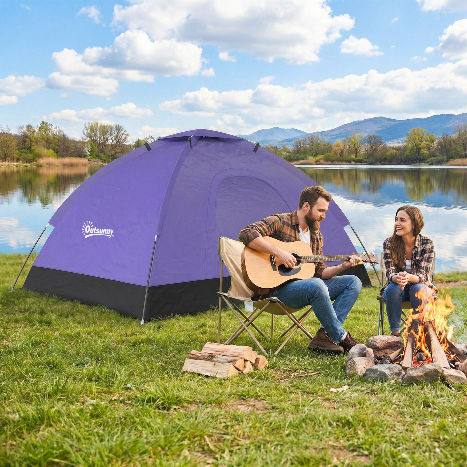 2 Person Camping Tent, Dome Tent With Storage Pocket | Purple