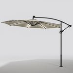 3 M Banana Patio Umbrella Cantilever Garden Parasol With Solar-powered 32 Led Lights, Crank For Opening Closing Without Base | One Size | Beige