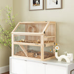 Wooden Hamster Cage W/ Detachable Bottom, Hut, Seesaw, Natural