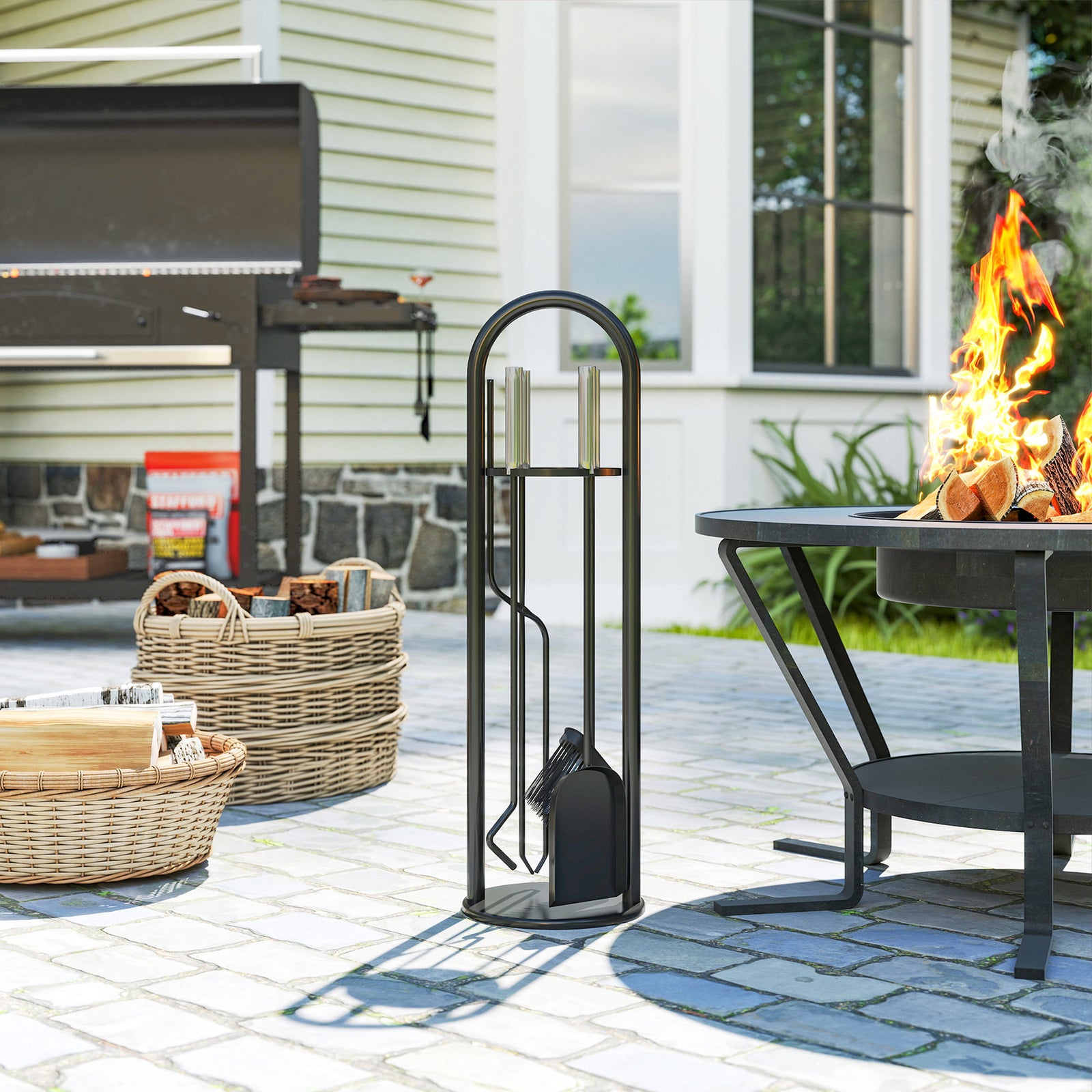 Outsunny 5 Pcs Fireplace Companion Set, Metal Fireside Companion Set