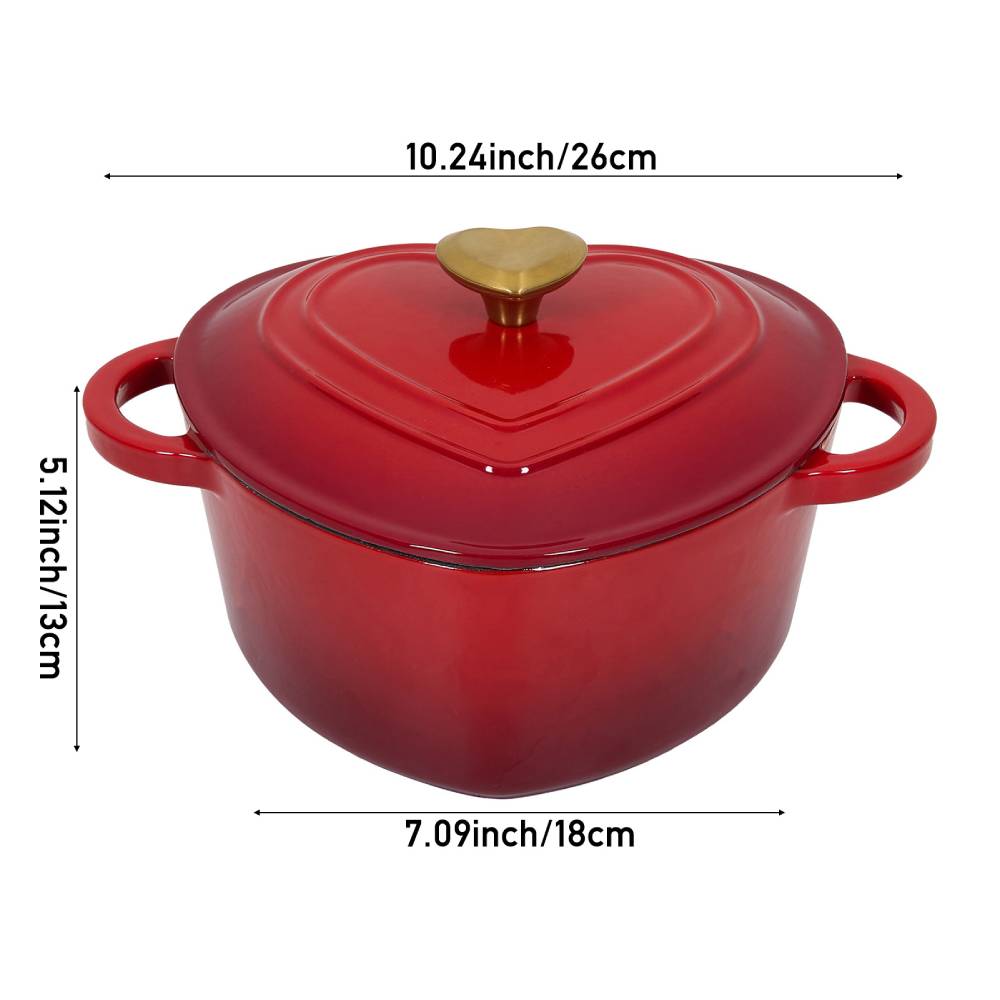 1.9l Enamelled Cast Iron Heart-shaped Dutch Oven Pot With Lid | Red