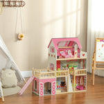 Dolls House With 13 Pieces Wooden Furniture And Accessories