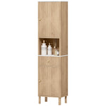 HOMCOM 168 Cm Tall Bathroom Cabinet With Drawer And Adjustable Shelves, Oak