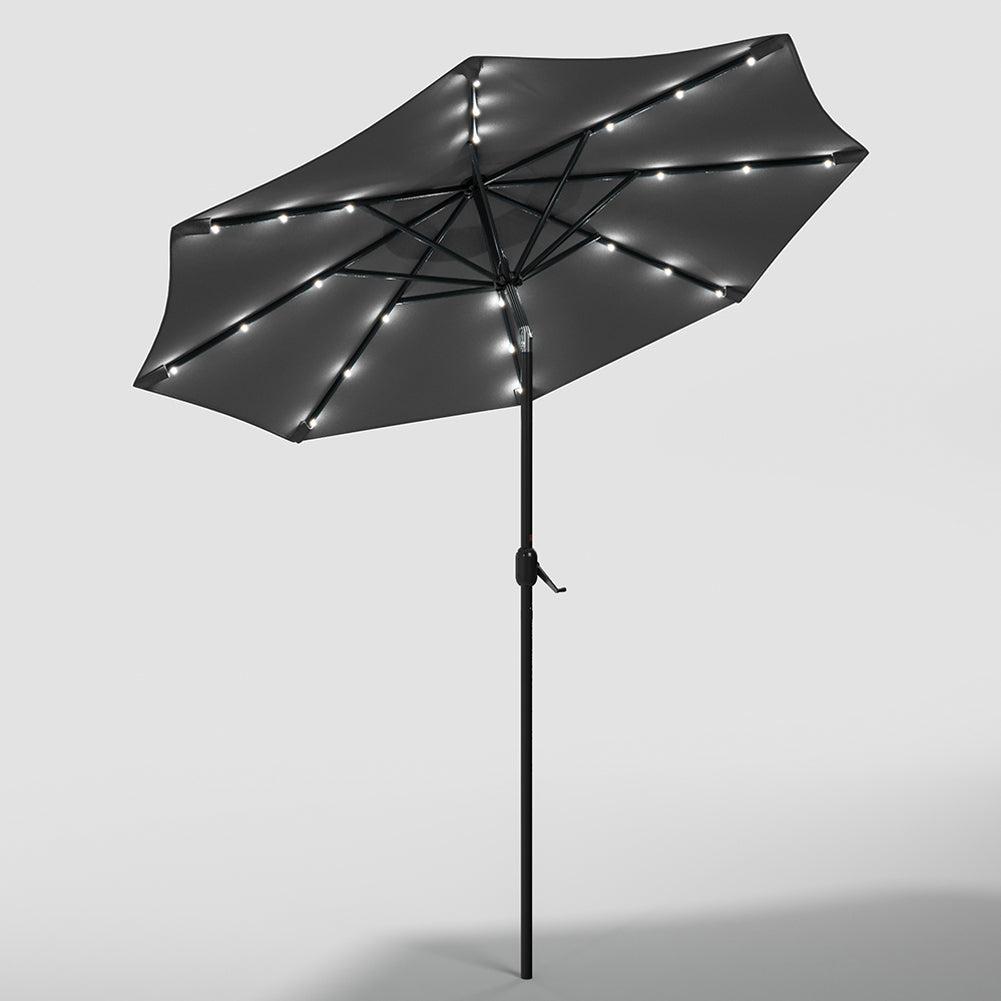 3m Outdoor Patio Parasol – Solar-powered Umbrella With 24 Led Lights, Tilt & Crank Handle, Without Base | One Size | Dark Gray