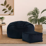 Aurora Velvet Bean Bag & Pouffe Chair & Pouffe Set | Midnight Blue