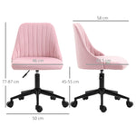 Velvet Office Chair With Adjustable Height And Wheels, Pink