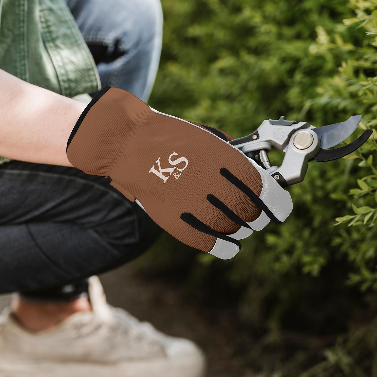 Surefit Spandex Copper, White & Black Gardening Gloves | Medium | Brown
