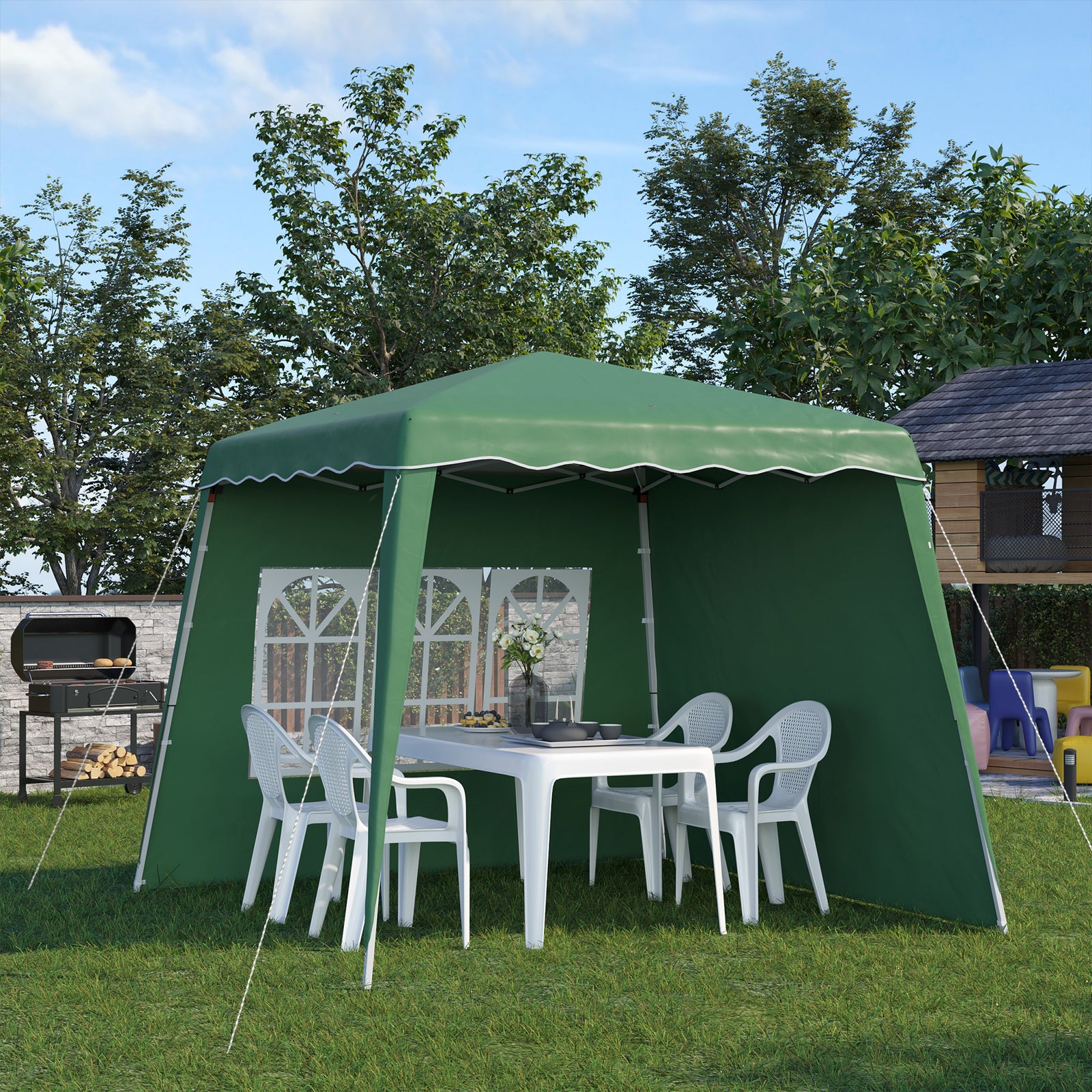 Uv50+ Pop Up Gazebo Canopy Tent With Carry Bag, 2.4 X 2.4m | Green