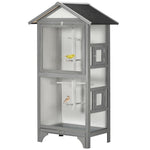 Wooden Bird Aviary, Outdoor Bird Cage For Finch, Canary W/ Tray - Grey